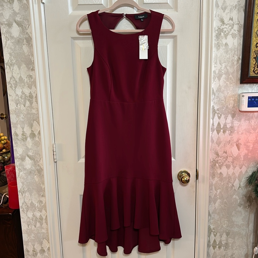 Aakaa Burgundy Sleeveless Dresss with Ruffle Sz L